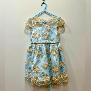 Girls light blue dress with silver and pink embroidered flowers.  Size 6.